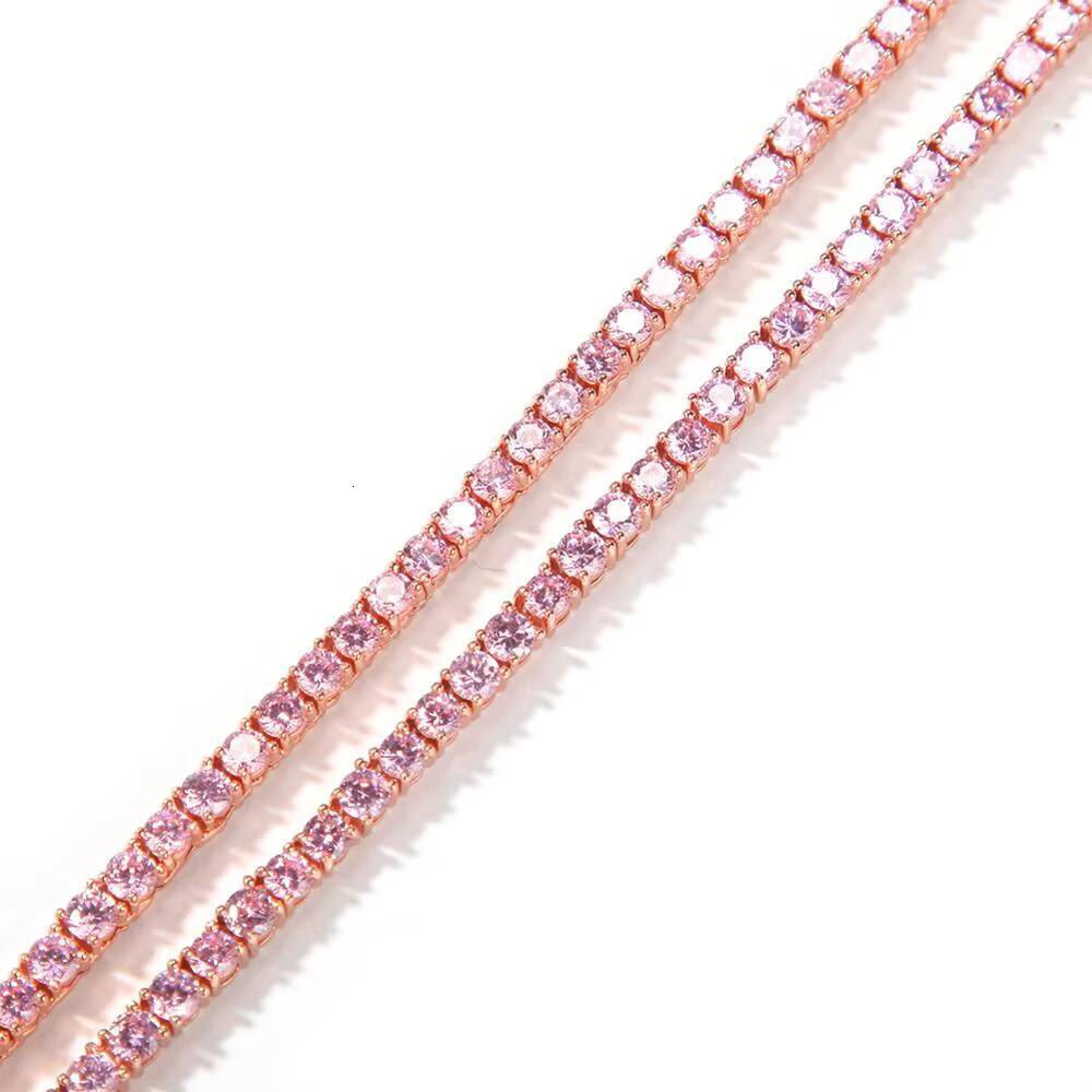 4mm Full Pink CZ Tennis Chain Necklace Cubic Zirconia Women Rapper Choker Necklace Baby Pink Jewelry