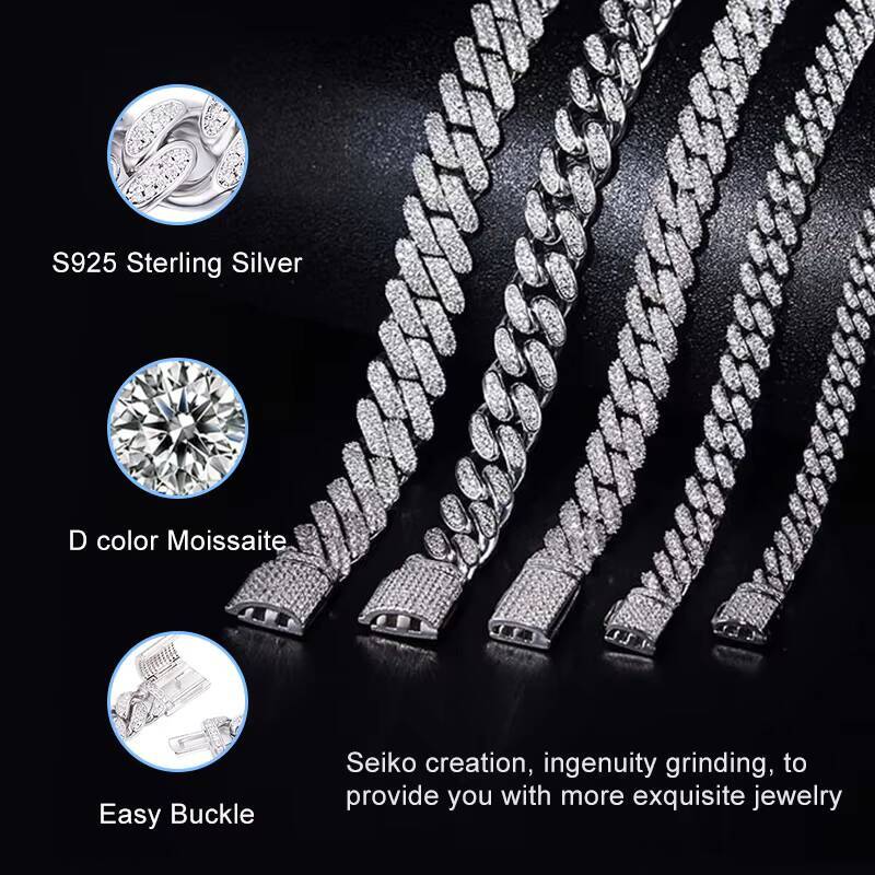 Hip Hop Jewelry Moissanite Necklace Men D Color Vvs Moissanite Chain Men Gold Plated Cuban Mossanite Link Cuban Moissanite Chain