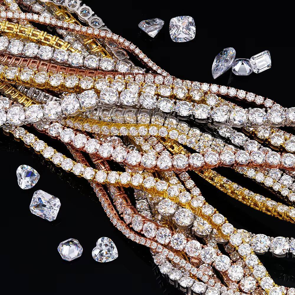 Round Iced Out Hip Hop 2mm 3mm 4mm 5mm 6mm VVS 925 Sterling Silver Diamond Moissanite Tennis Chain Necklace Bracelet for Women