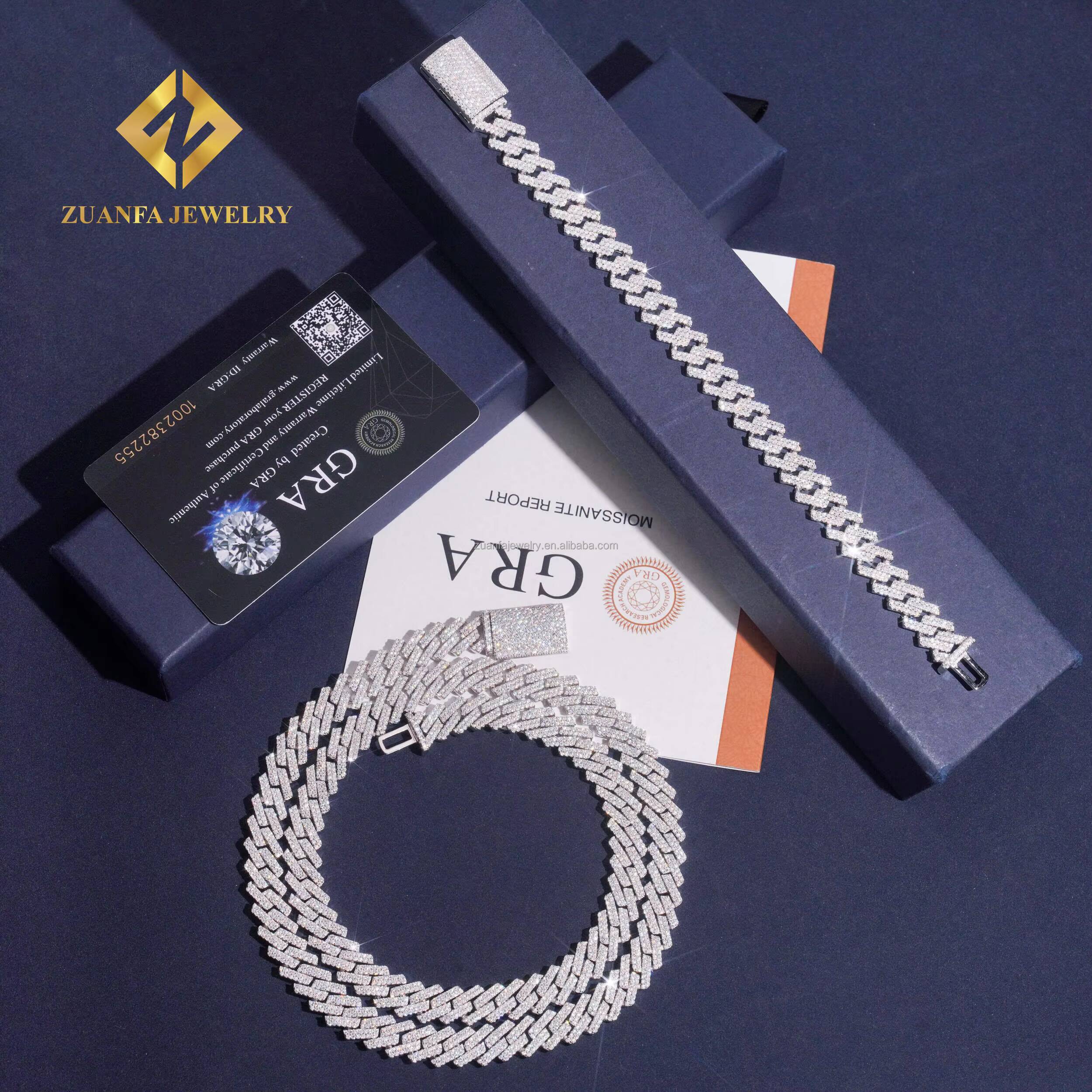 Best Selling Popular Rapper Jewelry 10mm Two Rows Solid Silver 925 Iced Out Hip Hop VVS1 Moissanite Miami Cuban Link Bracelet