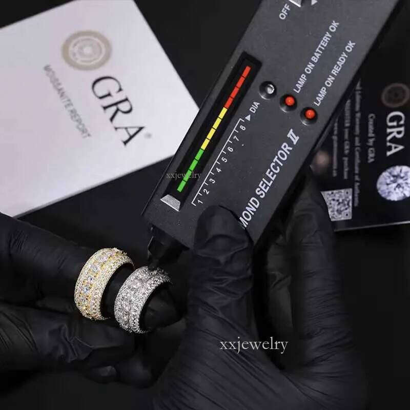 Hip Hop Iced Out Sier Pass Dia Tester 5 Rows VVS Moissanite GRA Rapper Dazzling Sparkly Eternity Band Ring For Men