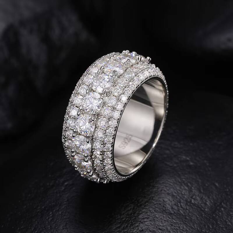 Fine Jewelry Iced Out Hip Hop Cuban Link Ring Gold Plated 925 Sterling Silver VVS Moissanite Diamond Finger Band Ring for Men
