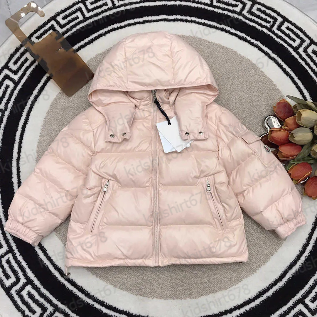Kids designer clothes Fashion designer baby jackets Solid color Hooded down boys coat kids clothes Size 100-160 Complete embroidery labels boys girls Outwear