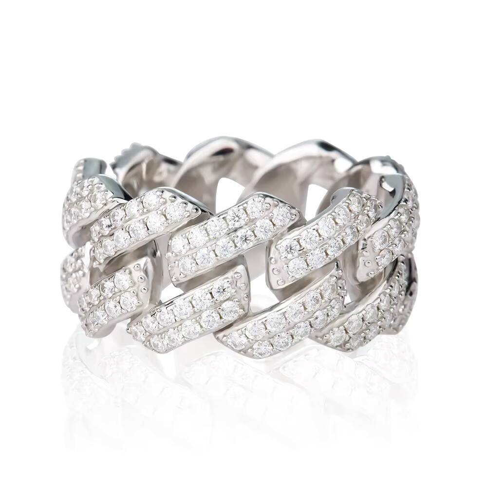 Fashion Design Cuban Ring Mossanite D Color VVS 925 Sterling Silver Fine Jewelry Hip Hop Style