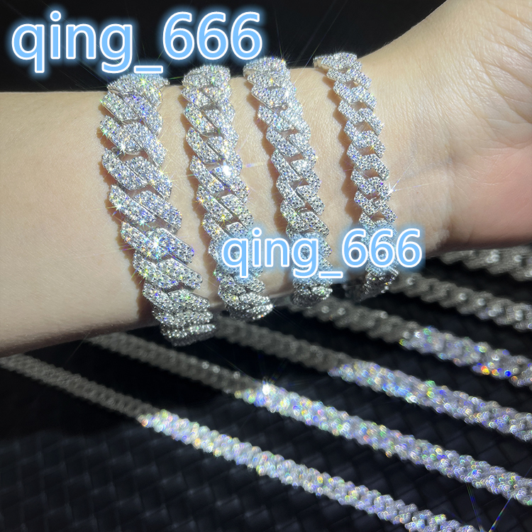 2025RTS Mossanite Cuban Bracelet Fine Jewelry 2rows 8mm-15mm S925 Silver GRA Moissanite Bracelet VVS Lab Diamond Cuban Bracelet