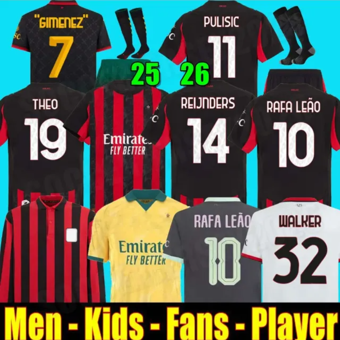 25 26 Black AC white Milan Jerseys 2025 2026 home away THEO PULISIC REIJNDERS TOMORI RAFA LEAO MODRIC Football shirts ac uniform fans BONDO JOAO FELIX GIMENEZ fourth