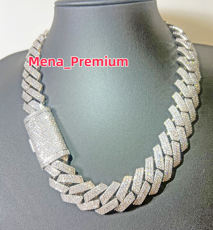 Heavy Silver Weigh 925 Silver Cuban Link Chain with 3rows4rows VVS Moissanite Diamond Necklace/bracelet for Hiphop Life