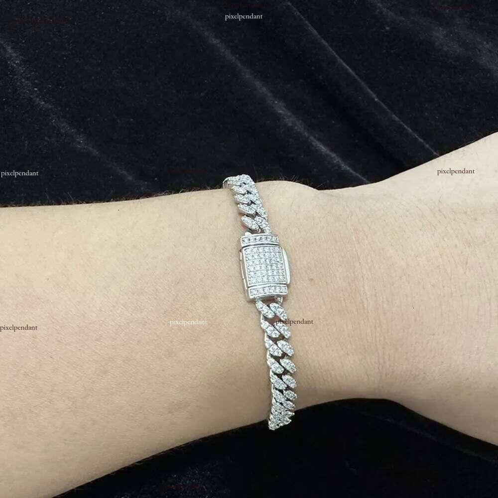 6mm S Sterling Sier Iced Out VVS Moissanite cuban link Bracelet Women Jewelry Dia Test Necklace