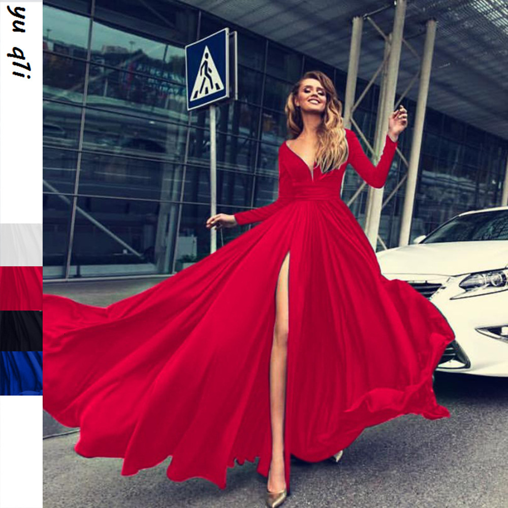 2025 Summer New Women's Dress Milk Silk Sexy Deep V Long Sleeve Dress trend New Designer Dress