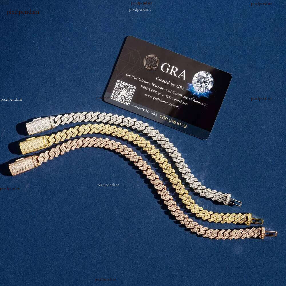 pendant necklaces hip hop style 8mm width 2 rows sier iced out dia bracelet moissanite cuban link chain