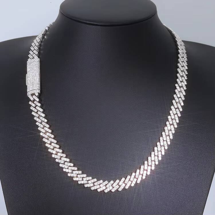 Wholesale Price 10mm Wide Single Row VVS Moissanite Diamond 925 Silver Cuban Link Chain for Mans Hip Hop Rapper Necklace