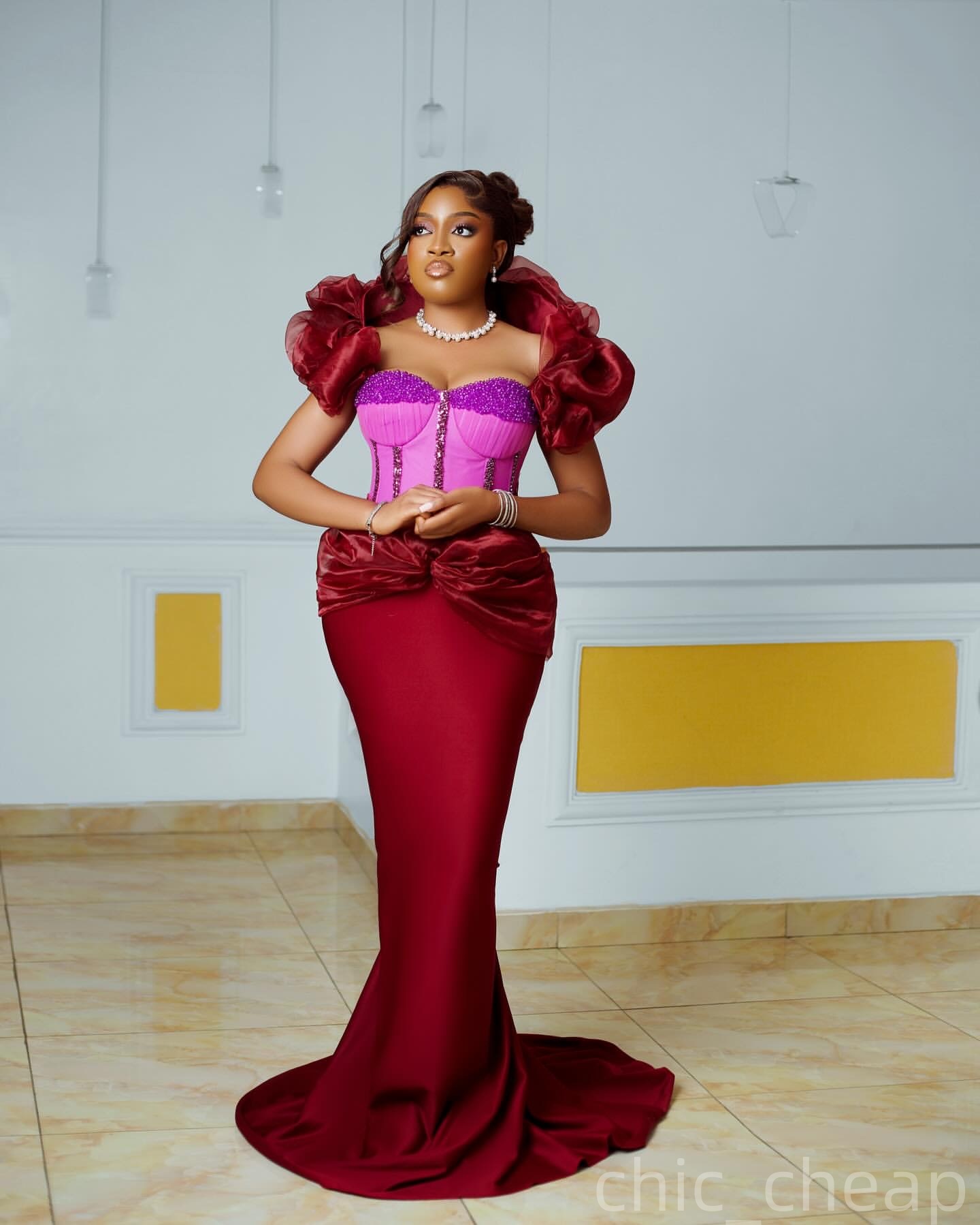 Dark Red Mermaid Prom Dresses 2025 Beaded Satin Portrait Evening Formal Party Second Birthday Engagement Gowns Plus Size Dress For Special Occasions Z