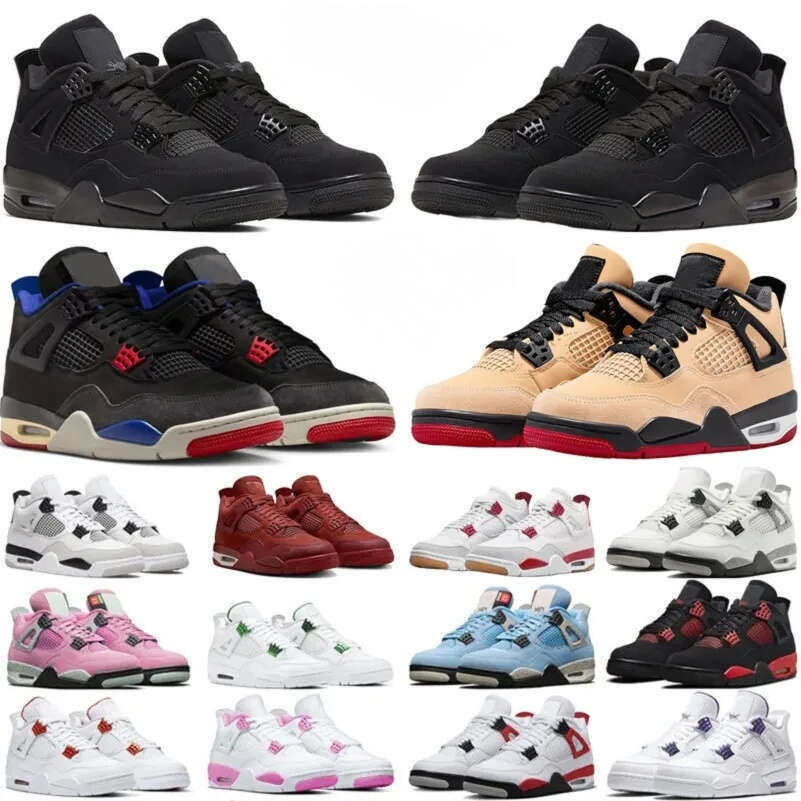 With Box 4 4s mens basketball shoes 2025 Pizza Black Cat White Cement by Brick Bred Reimagined Military Thunder UNC Blue men women trainers sports sneakers