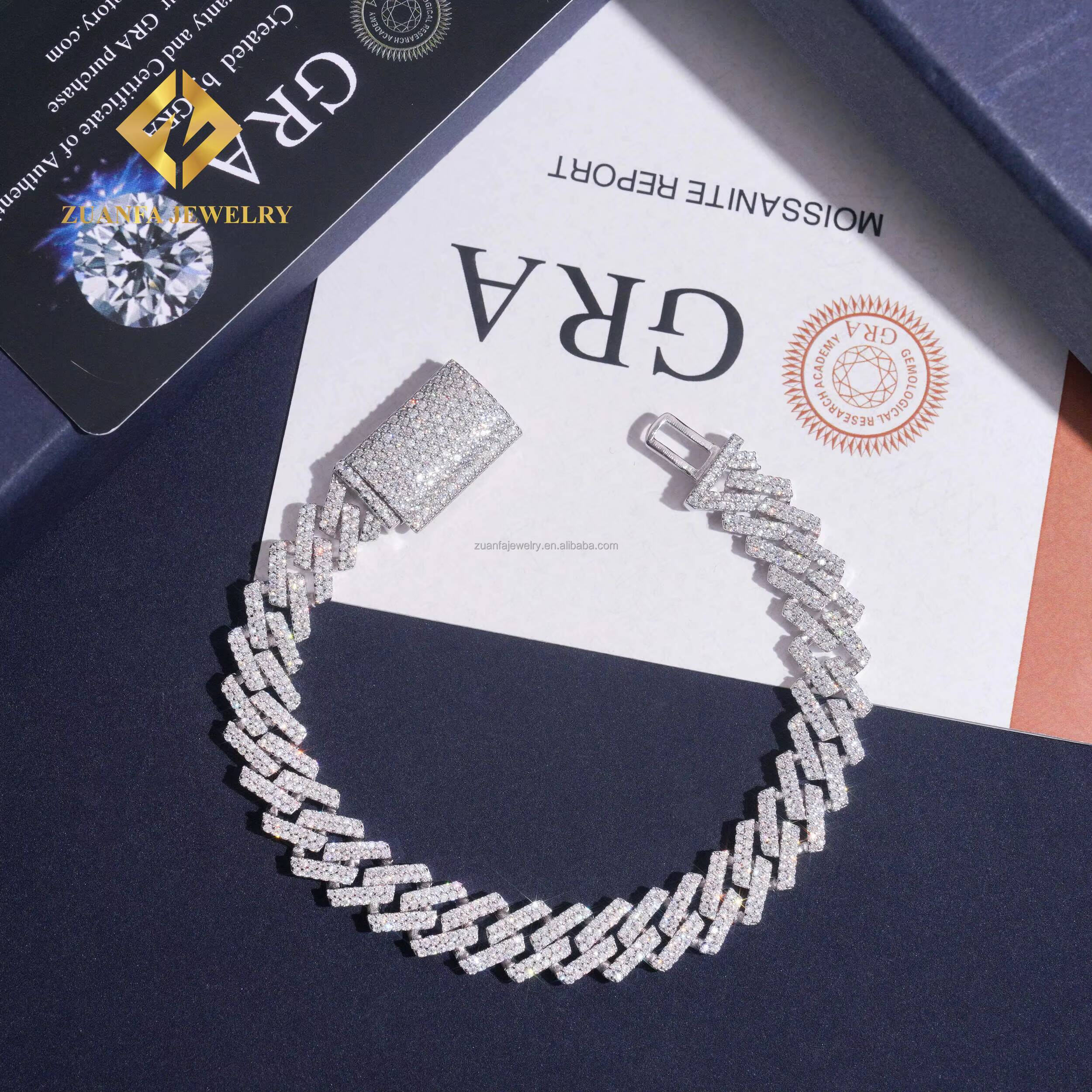 Best Selling Popular Rapper Jewelry 10mm Two Rows Solid Silver 925 Iced Out Hip Hop VVS1 Moissanite Miami Cuban Link Bracelet