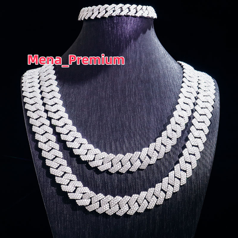 Moissanite Diamond Miami Cuban Link Chain 6~15mm White Gold Real 14K Rose Gold Necklace Bracelet 925 Silver Plated