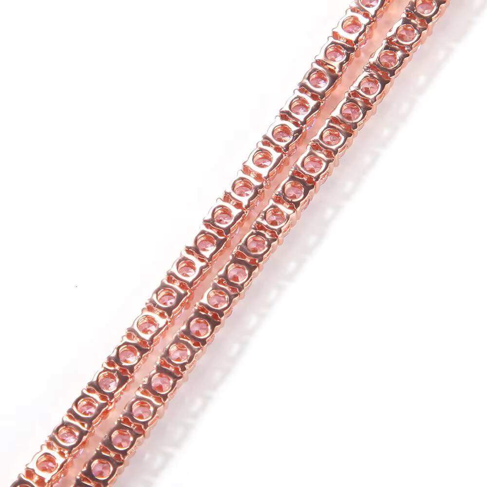 4mm Full Pink CZ Tennis Chain Necklace Cubic Zirconia Women Rapper Choker Necklace Baby Pink Jewelry