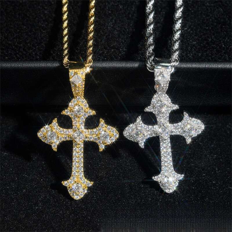 S Sier Inlaid D Color Moissanite Trendy Personality Versatile Cross Pendant Hot Sale