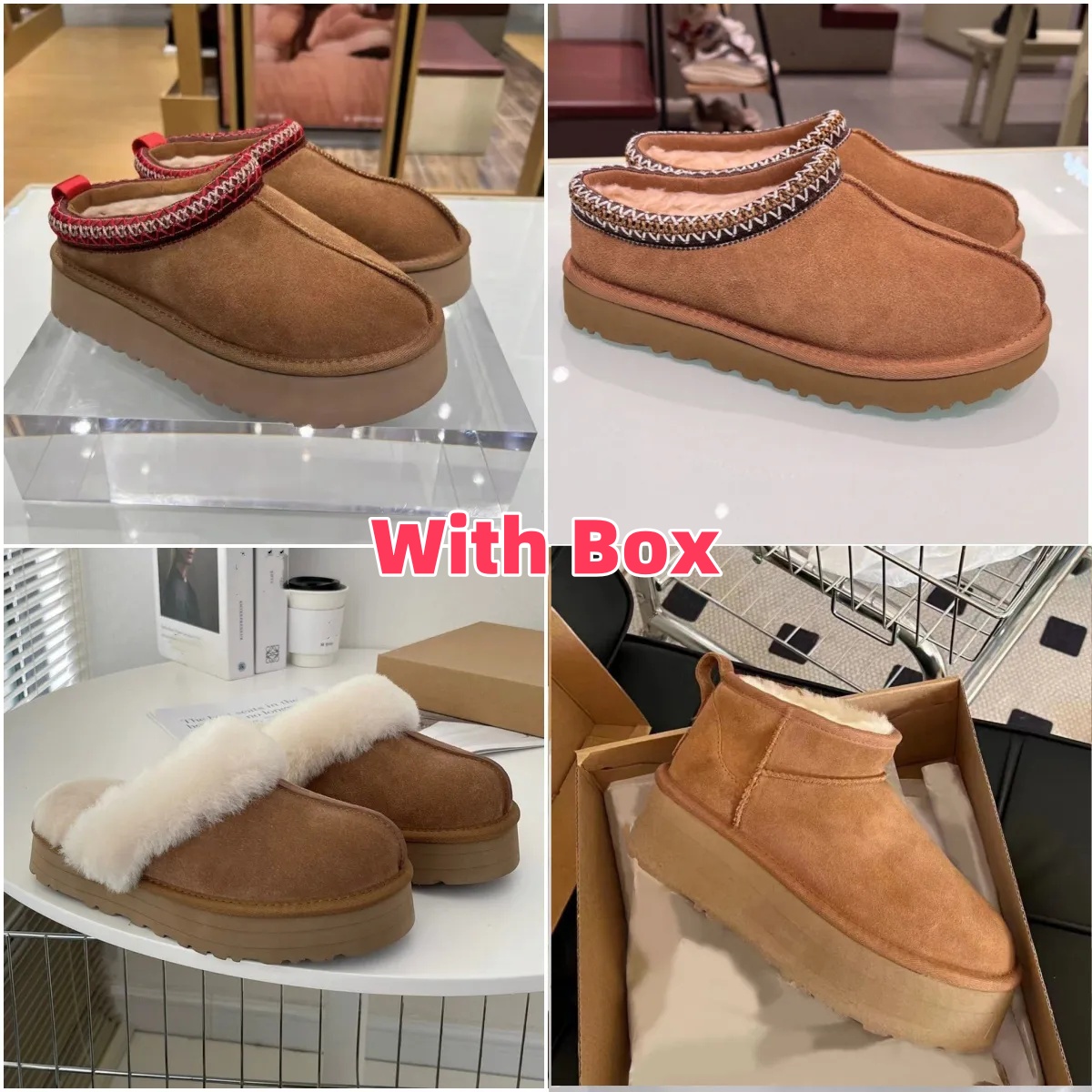 designer boots women ultra mini tasman slippers slides tazz platform shoes snow chesut wool winter fluffy boot fur slipper ankle sheepskin top quality with box