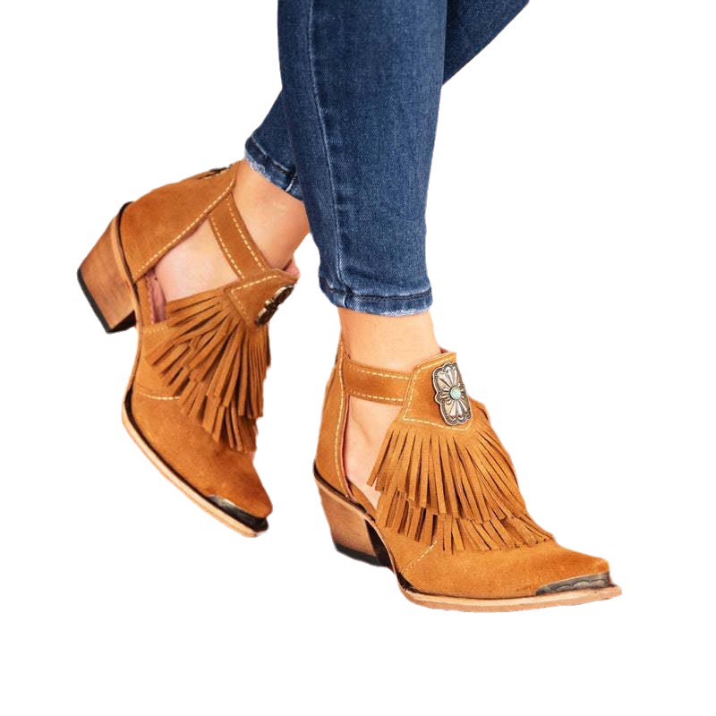 Tassel Pointed Toe Flats 3CM Chunky Heel Dress Shoes for Women in 6 Colors (Factory Direct)