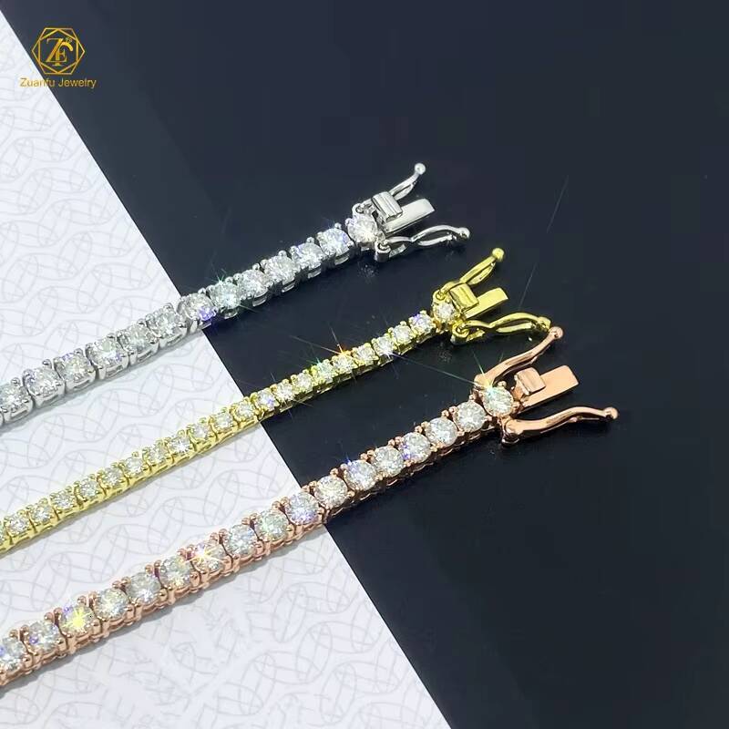 Factory Wholesale 3mm 4mm 5mm 6.5mm Vvs Moissanite Tennis Chain Necklace 925 Silver Rose Gold Plated Necklace for Man Women