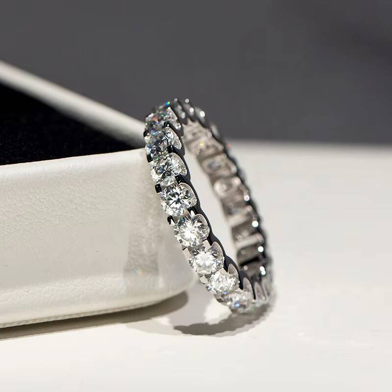 925 Sterling Silver Jewelry VVS 3.5mm Moissanite Diamond Eternity Band Ring