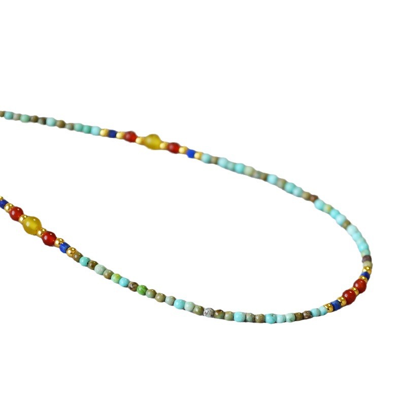 Minimalist Stone Bead Necklace Natural Turquoise Agate Heritage Collarbone Piece