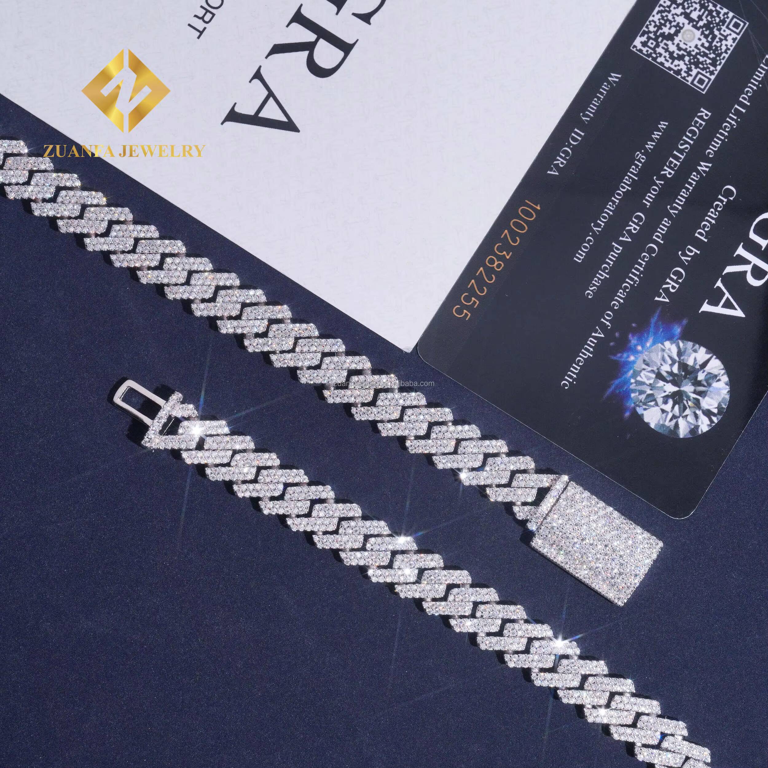 Best Selling Popular Rapper Jewelry 10mm Two Rows Solid Silver 925 Iced Out Hip Hop VVS1 Moissanite Miami Cuban Link Bracelet