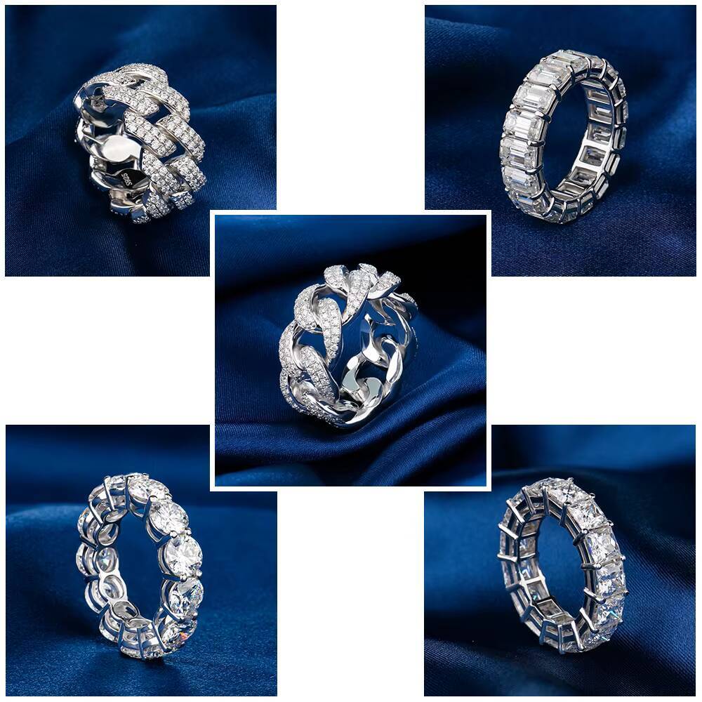 Fashion Design Cuban Ring Mossanite D Color VVS 925 Sterling Silver Fine Jewelry Hip Hop Style