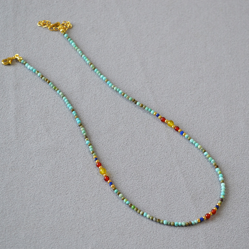 Minimalist Stone Bead Necklace Natural Turquoise Agate Heritage Collarbone Piece