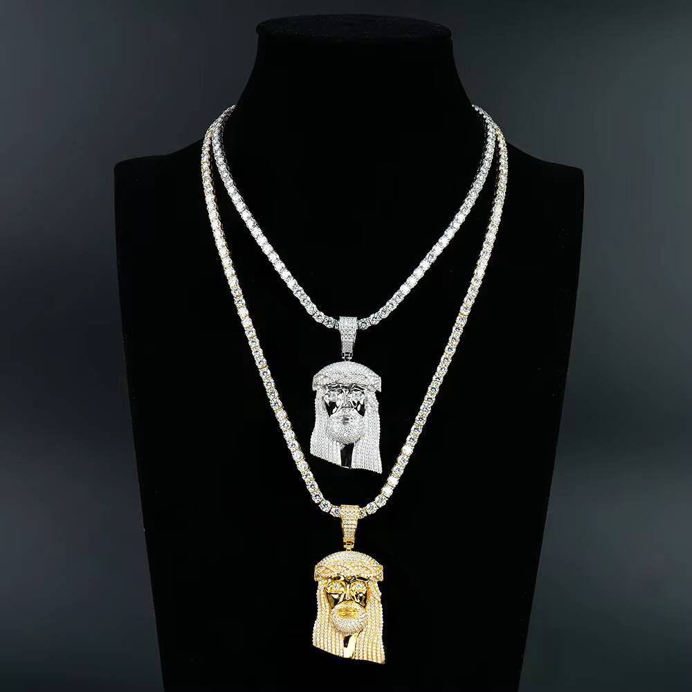 Custom Mens 925 Sterling Silver Jesus Pendant Hip Hop Style Rhodium Plated Ice Out Moissanite Chain Fine Pendants Charms