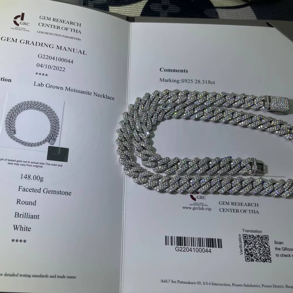 Fashion Male Necklaces 14mm 18K Rose Gold Plated 925 Silver Mosan VVS Moissanite Cuban Link Chain Chunky Necklace Hip Hop Chain