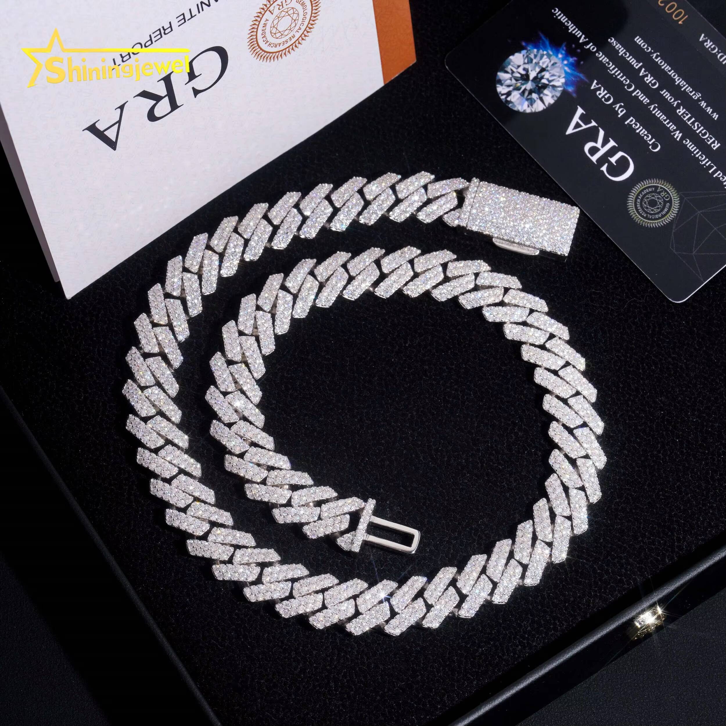 Cuban Necklace 13mm Cuban Link Chain 925 Sterling Silver Gold Plated Pass Diamond Test VVS Moissanite Iced Out Hip Hop Jewelry