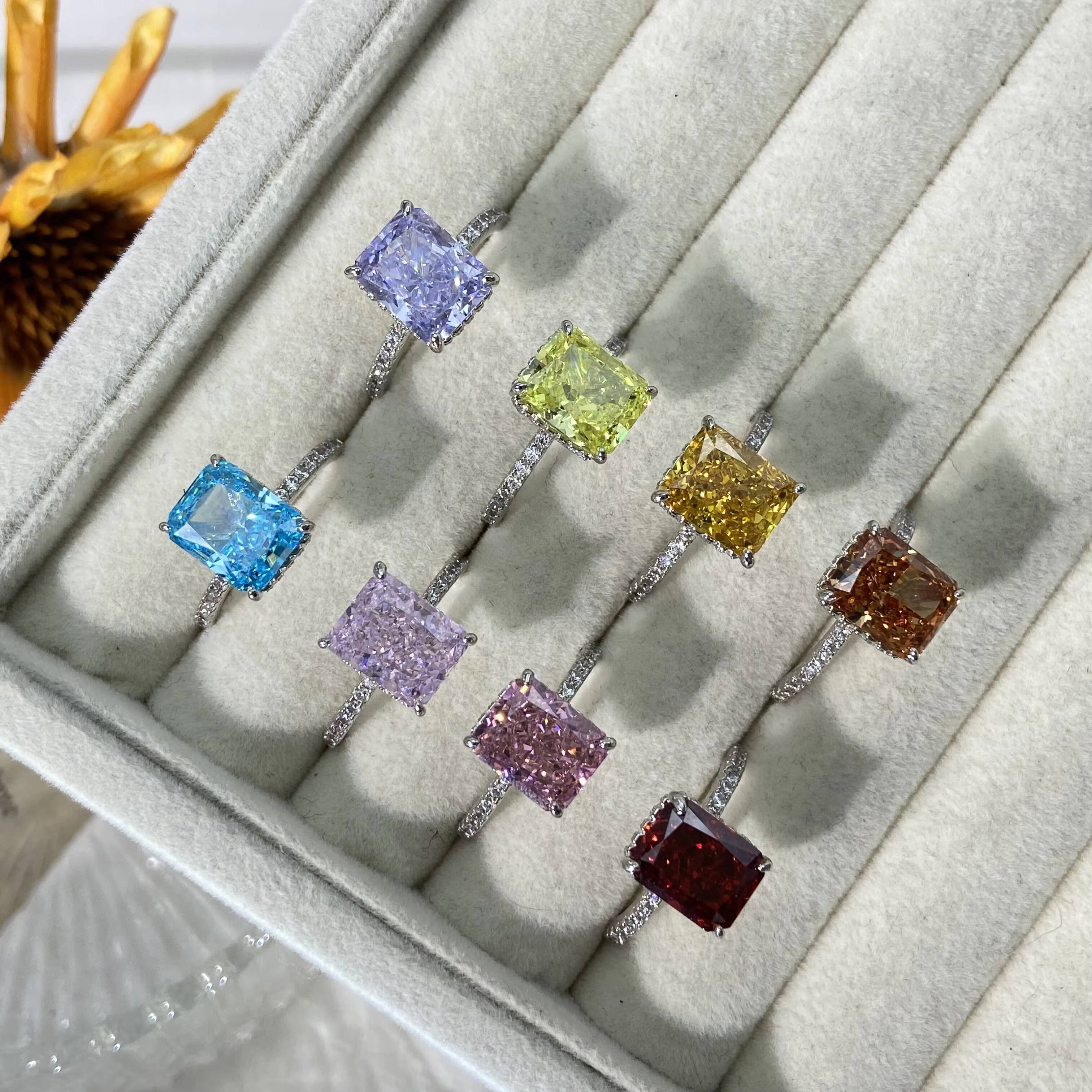 Ring Jewelry Women 8A Purple Zircon Baguette Cut Crushed Ice Zircon S925 Sterling Engagement Wedding Rings for Women
