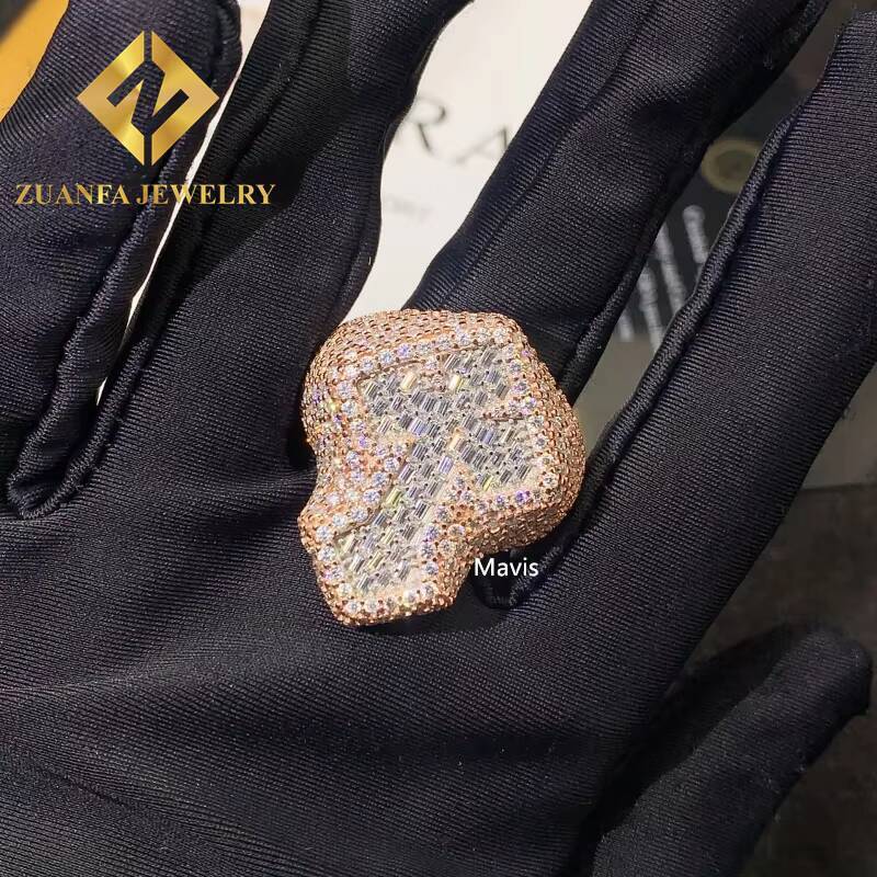 Iced Out Moissanite Jewelry 925 Sterling Silver Moissanite Cross Ring Hip Hop baguette Diamond Ring Custom Rings for Men