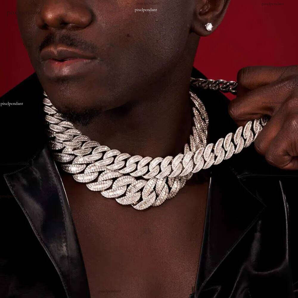 Jewelry d Color Vvs Baguette Moissanite Dia Solid Sier Cuban Link Chain for Hiphop Life