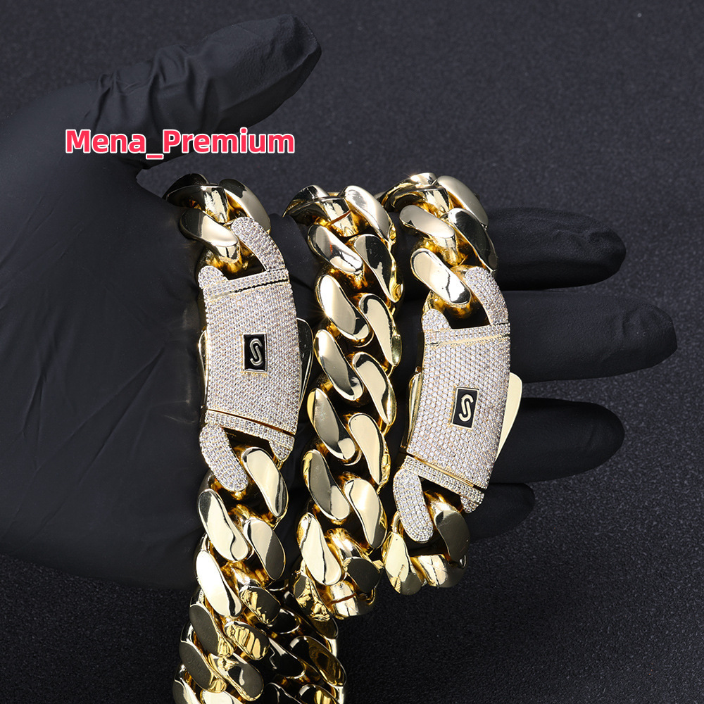 Hot Sale Monaco 14k 18k Gold Plated Men Bracelet Iced Out Bracelet Necklace Miami Cuban Link Chain Stainless Steel Necklace