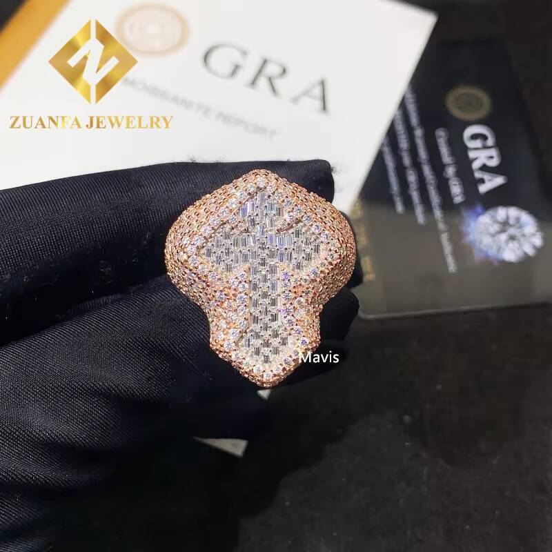 Iced Out Moissanite Jewelry 925 Sterling Silver Moissanite Cross Ring Hip Hop baguette Diamond Ring Custom Rings for Men