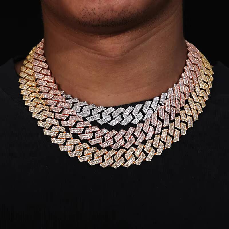New 16mm Rhombus Maimi Cuban Link Chain Mixed CZ Diamond Iced Out Hip Hop Necklace 18K Gold Plated Brass Factory Direct Supply