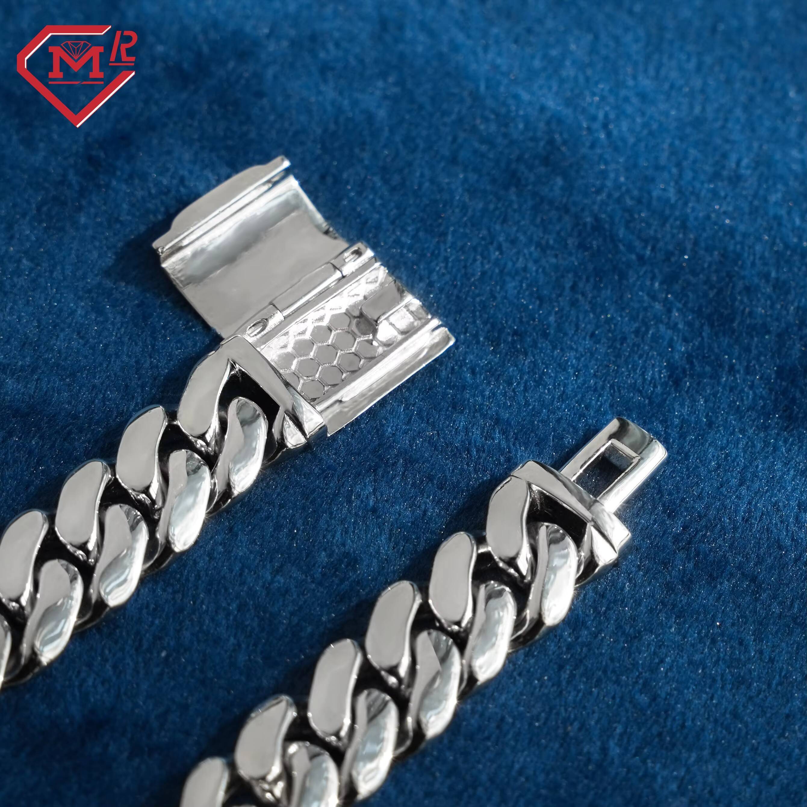 Hiphop Moissanite Cuban Chain 925 Sterling Silver Plain Miami Charm Iced Out VVS Cuban Link Chain