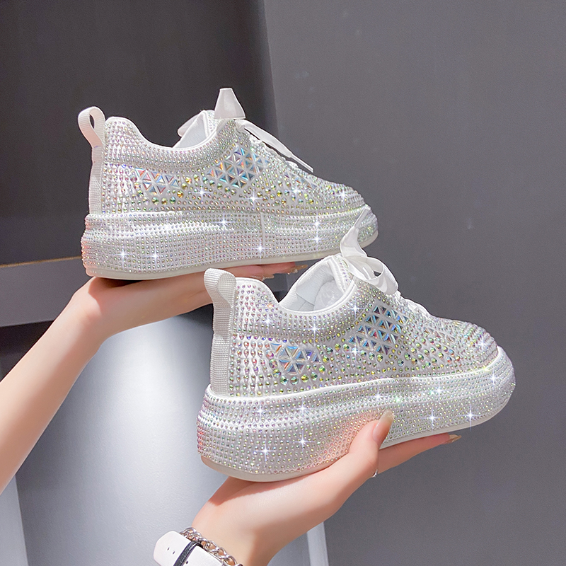 Autumn Water Diamond Thick Bottom Shining Crystal Sports Shoes Luxury Designer Shoes Trendy Casual Flat Shoes Thick soled Designer Casual Shoes zapato