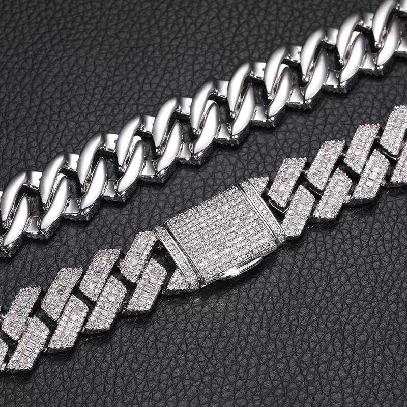 New 16mm Rhombus Maimi Cuban Link Chain Mixed CZ Diamond Iced Out Hip Hop Necklace 18K Gold Plated Brass Factory Direct Supply
