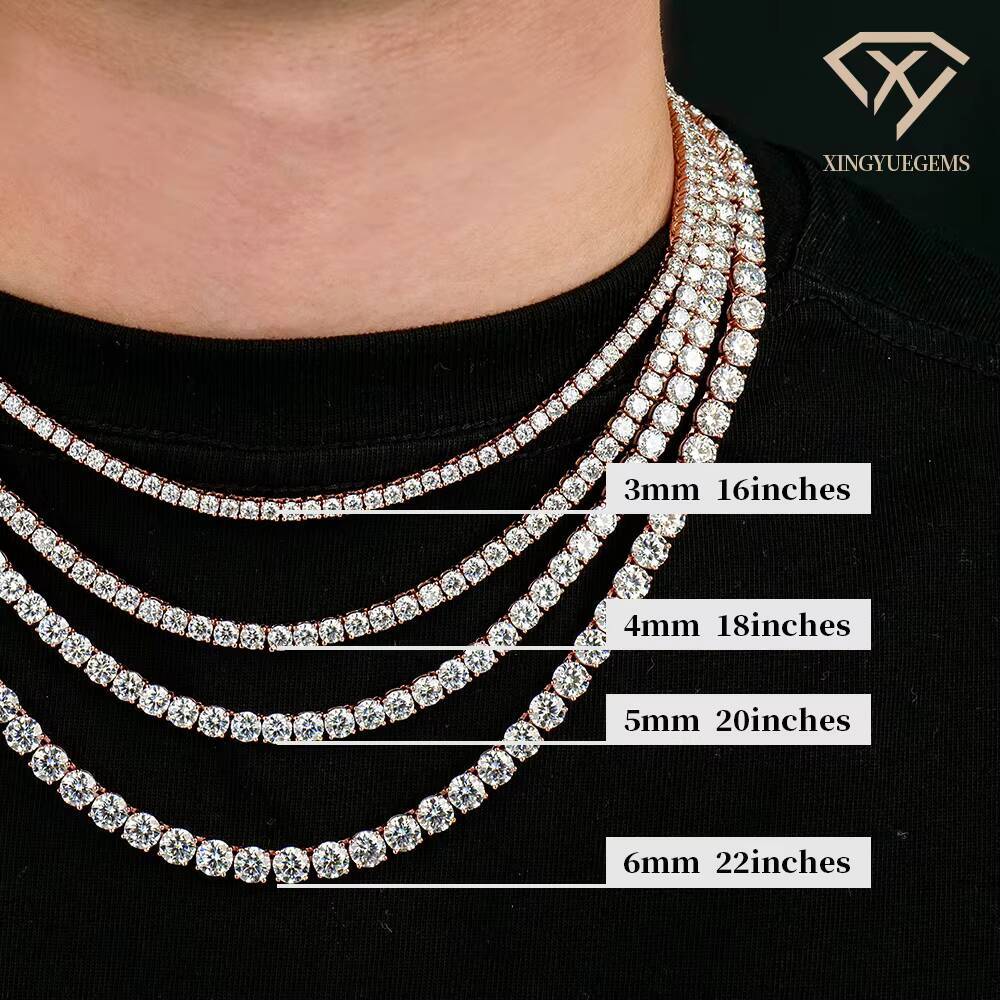 Moissanite Colored Tennis Necklace 2-6mm Width 925 Sterling Silver Pass Diamond Test Hip Hop Jewelry Fashion Design Gift for Man