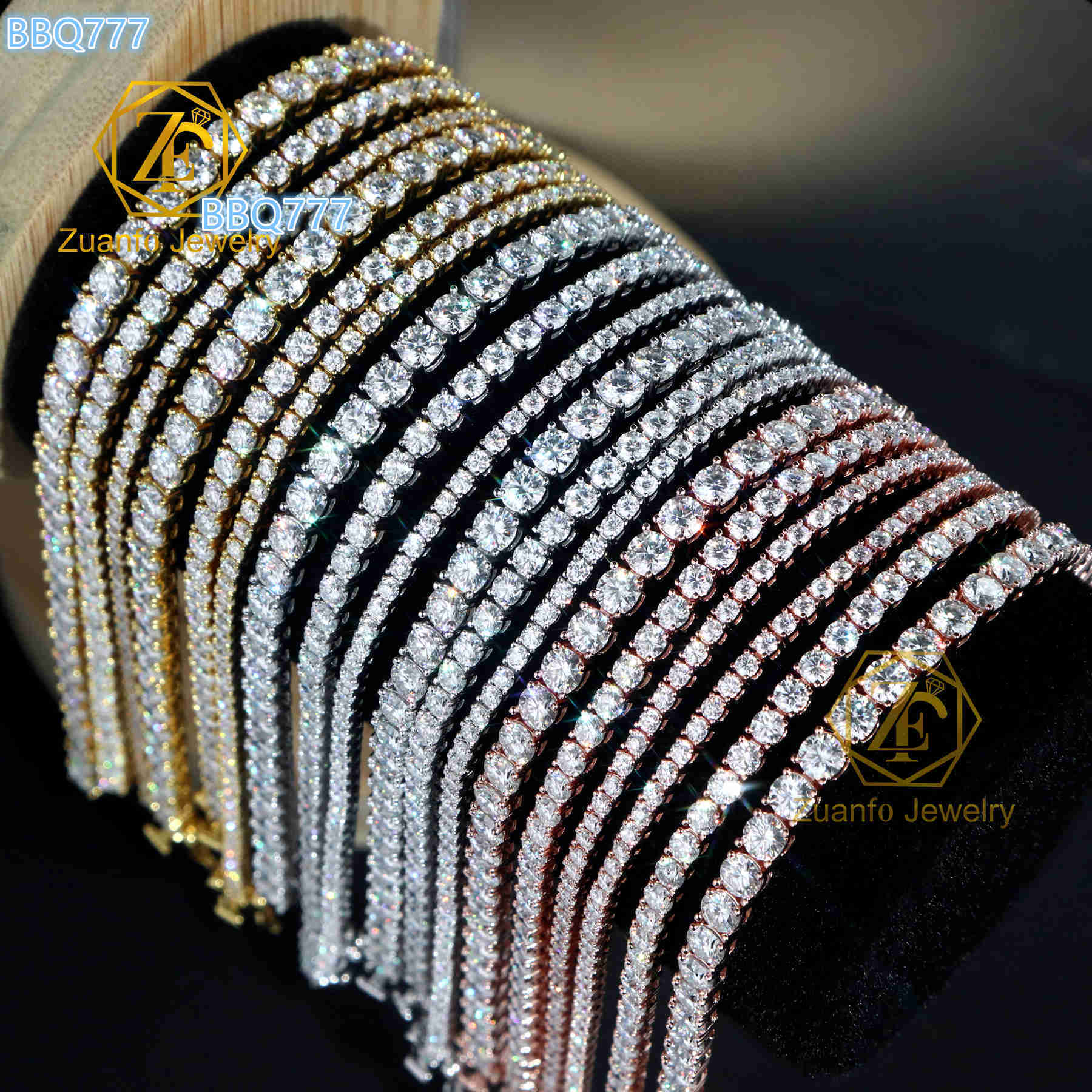 Large Stock Fast Shipping Tennis Chain GRA Certificate 2mm 3mm 4mm D VVS Moissanite Cuban Link Chain Plated K Bracelets Bangles