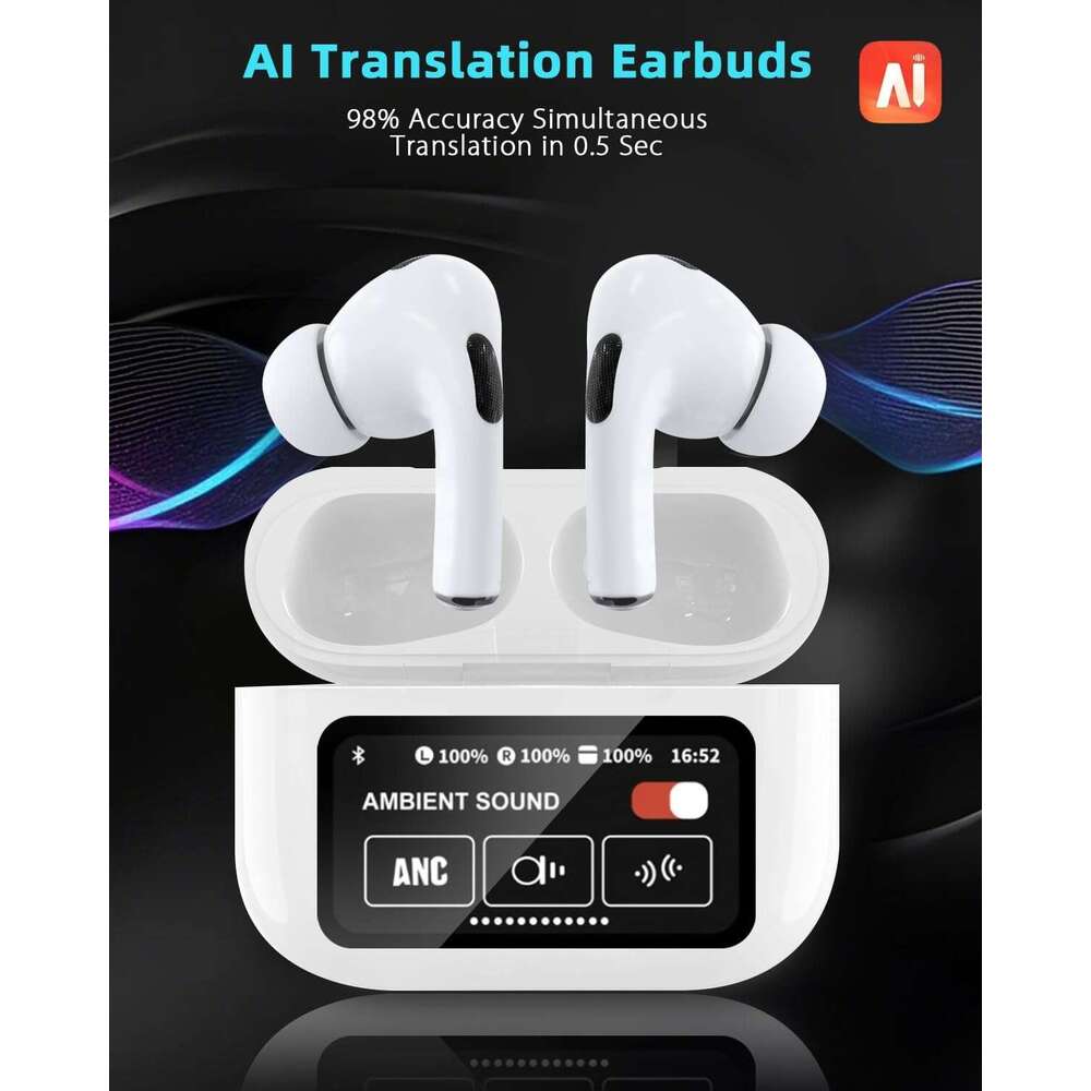 AI Translation Earbuds Real Time with 144 Languages 11 Offline & Touch Screen, iOS/Android App Compatible, 3-in-1 Bluetooth 5.3 Translator Headphones 