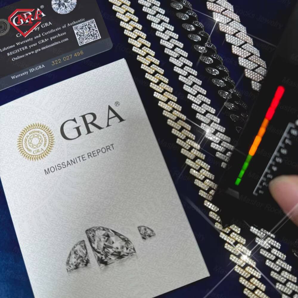 6-15mm Moissanite Cuban Link Necklace Miami 925 Silver Hip Hop Jewelry Moissanite Cuban Chain