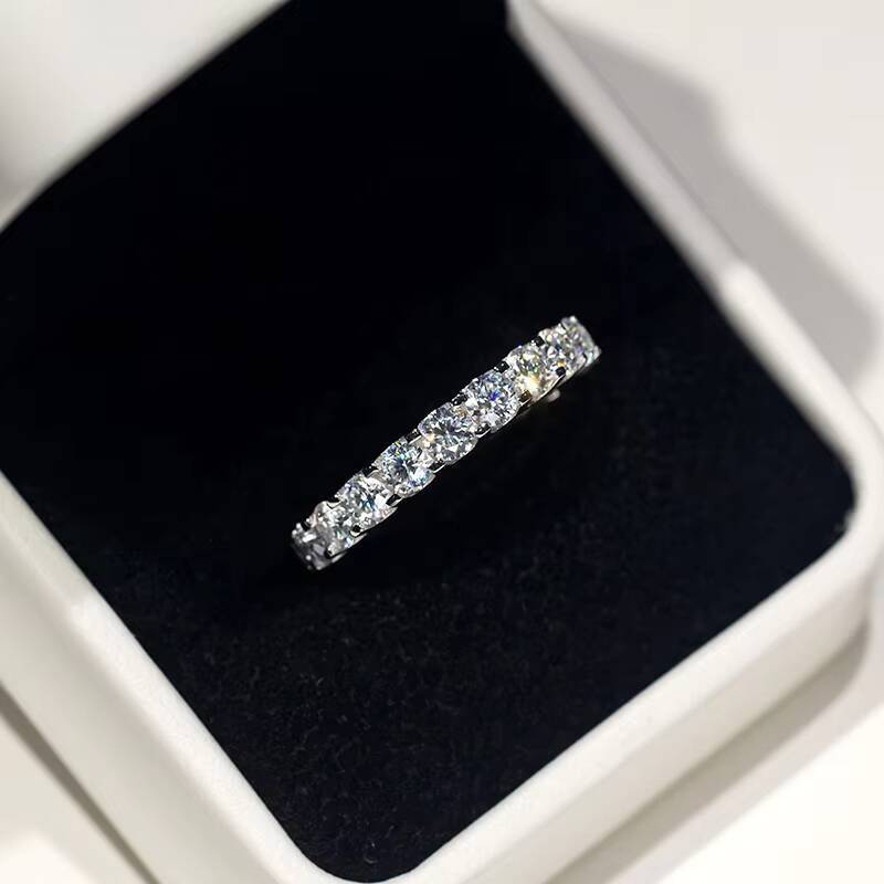 925 Sterling Silver Jewelry VVS 3.5mm Moissanite Diamond Eternity Band Ring