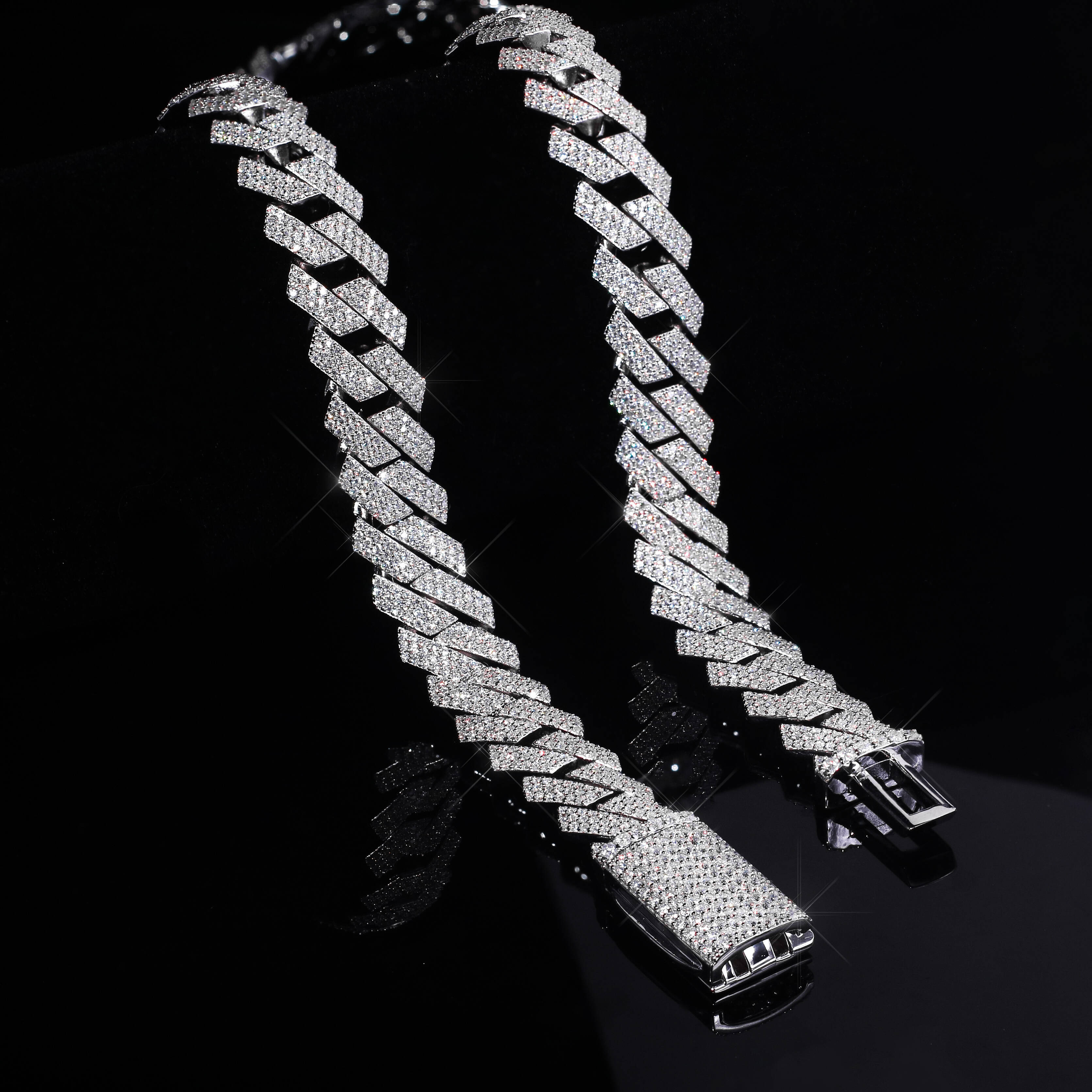 18mm 3 Rows 925 Sliver Cuban Chain Necklace Manufacturer Custom Jewelry Moissanite Cuban Link Chain