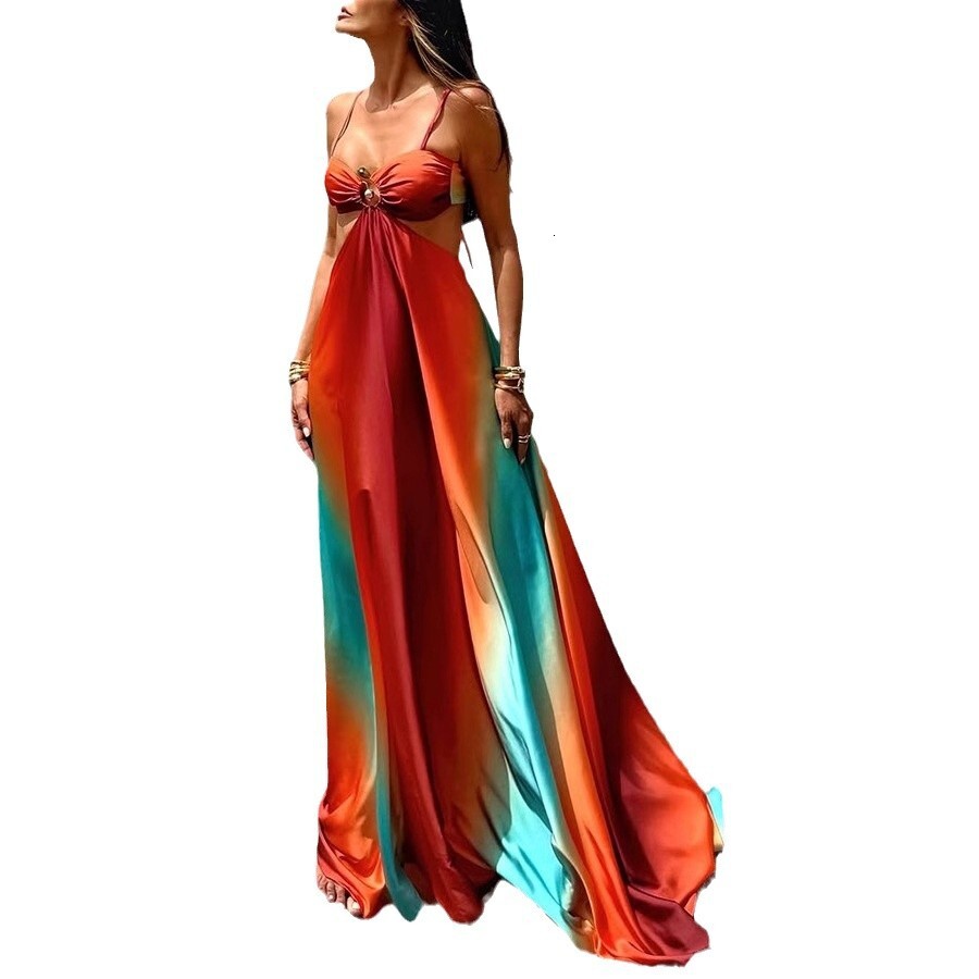 2025 New Sexy Strap Gradient trend Island Style Dress Beach Long Dress New Designer Dress