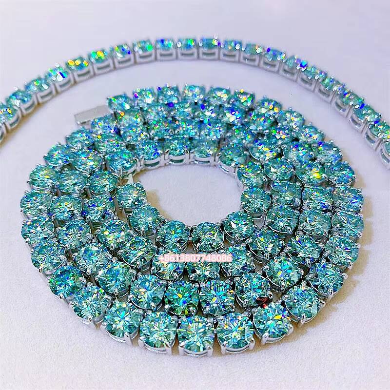 Hot Sale Summer Color Blue Green Moissanite Tennis Necklace S925 Sterling Silver Tennis Bracelet Blue Moissanite Tennis Chain