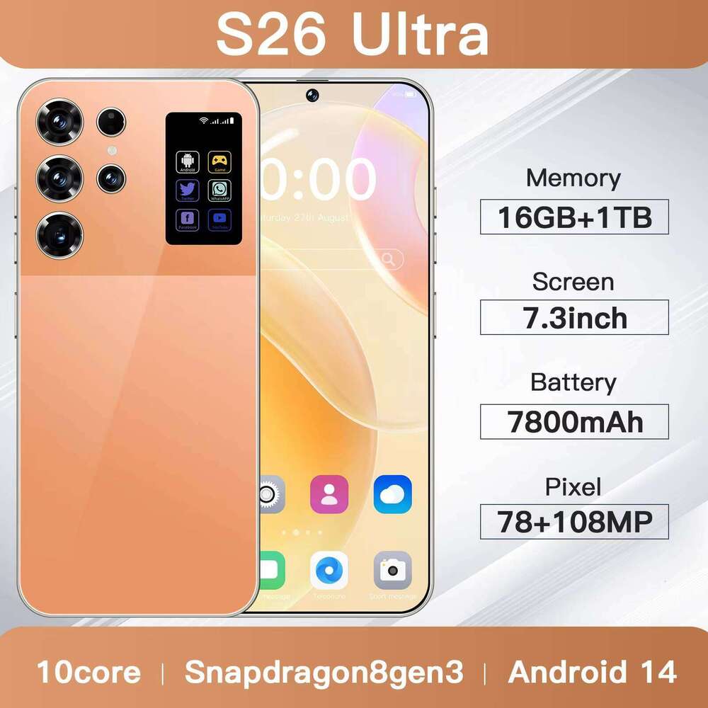 2025 New Model S26 Ultra Android 14 Smartphone 16 1TB 4G 5G 7.3inch HD Screen 72 + 108MP Dual SIM Phone